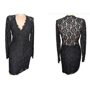 Lace Sheath Dress Small Illusion Back Long Sleeve Cocktail Going Out Romantic